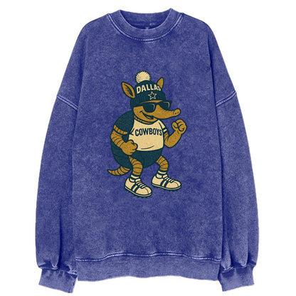 Dallas Armadillo wearing Cowboys beanie with lone star patch and wayfarer - Vintage Sweatshirt - Blue