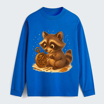 Raccoon tinkering with a steampunk pocket watch using tiny brass tools - Classic Long Sleeve Shirt - Blue