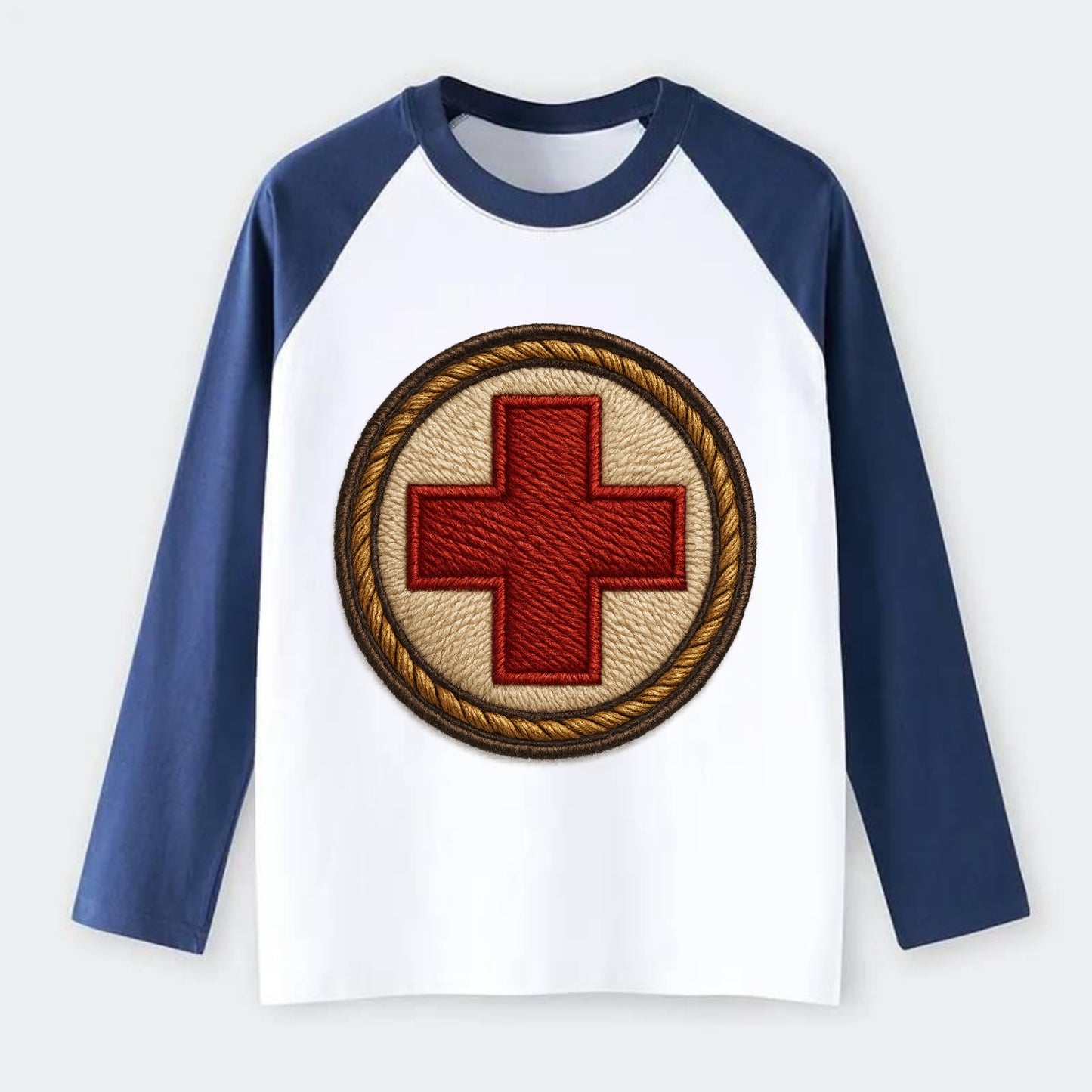 Medical Cross  - Raglan Long Sleeve T-Shirt - Blue