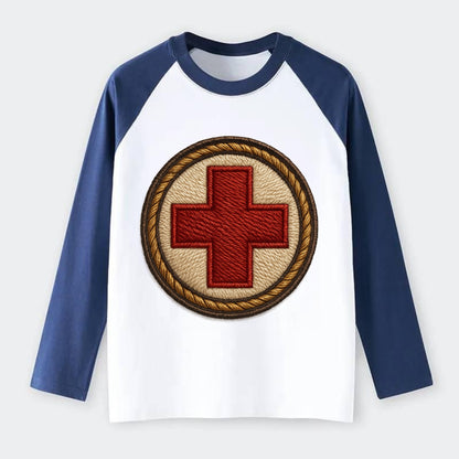 Medical Cross  - Raglan Long Sleeve T-Shirt - Blue