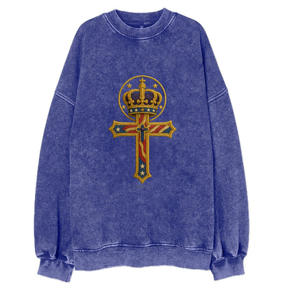 Cross and Crown  - Vintage Sweatshirt - Blue