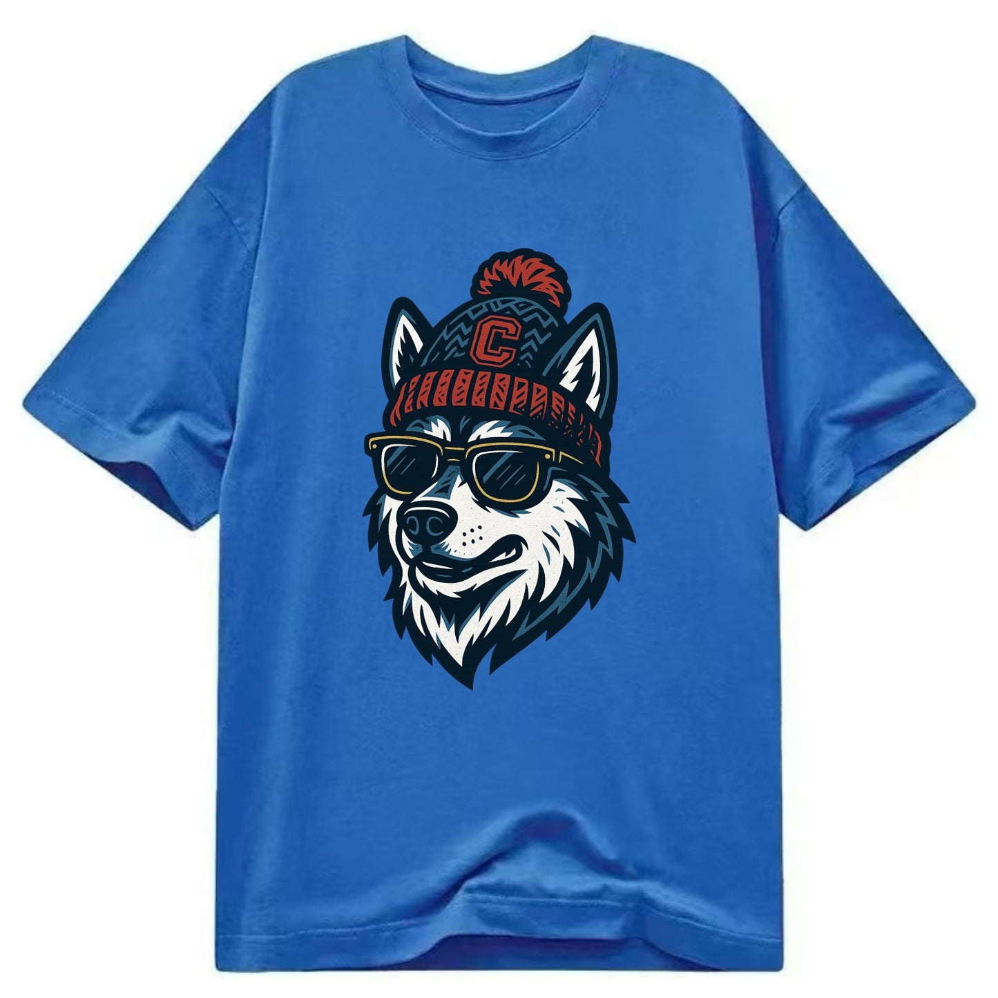 Storrs Husky wearing UConn beanie with C patch - Classic T-shirt - Blue
