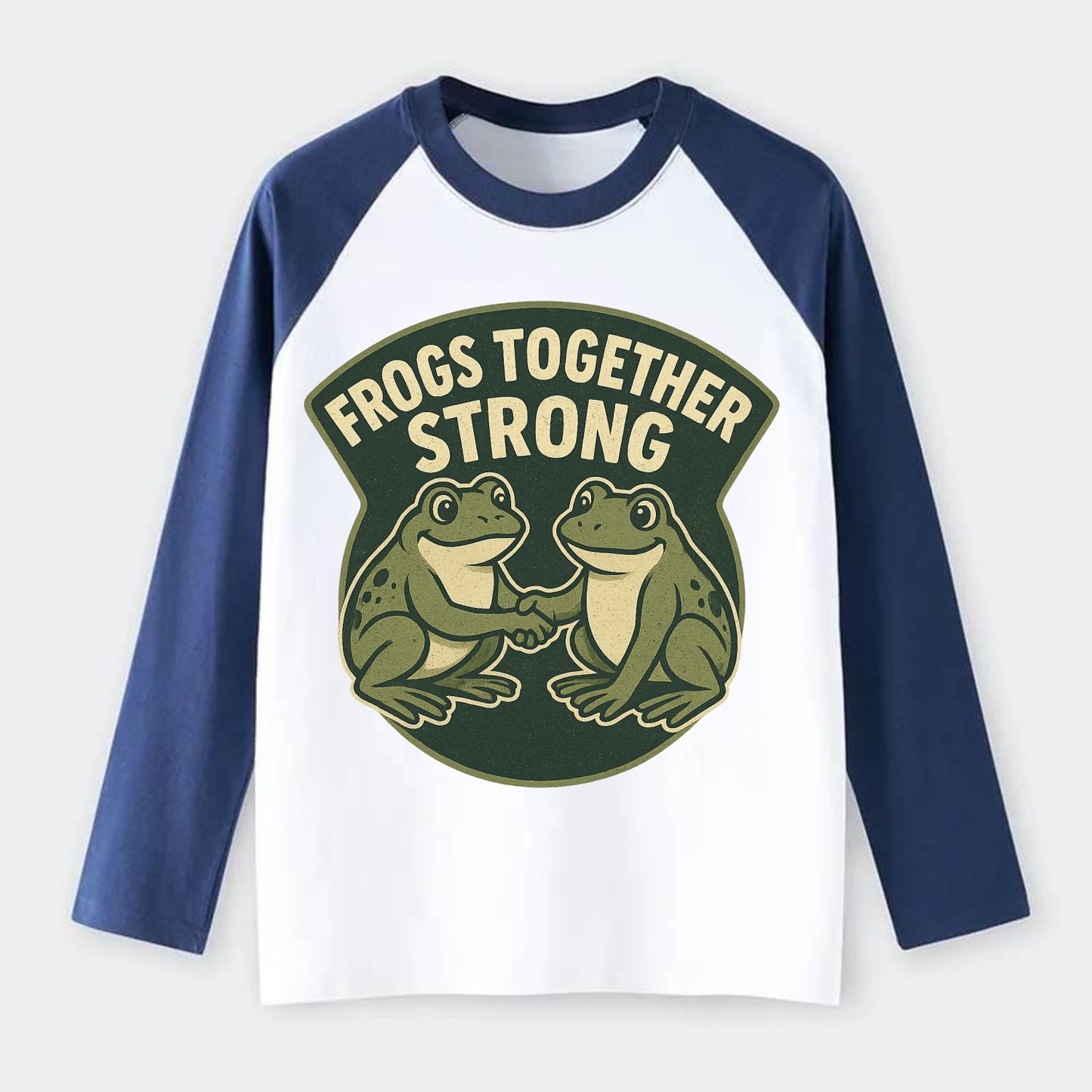 Frogs Together Strong 3 - Raglan Long Sleeve T-Shirt - Blue