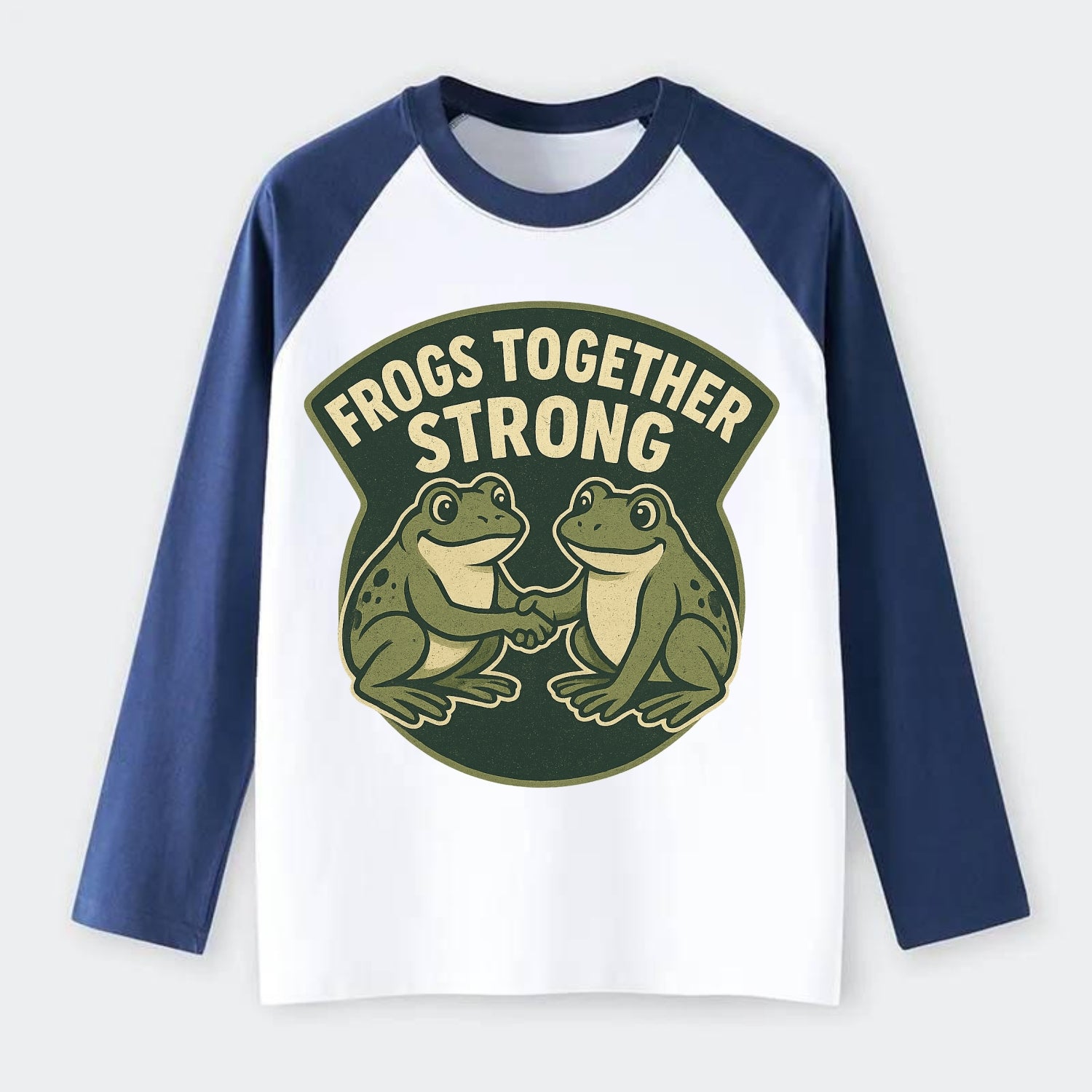 Frogs Together Strong 3 - Raglan Long Sleeve T-Shirt - Blue