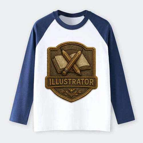 Pencils and sketchbook - illustrator badge - Raglan Long Sleeve T-Shirt