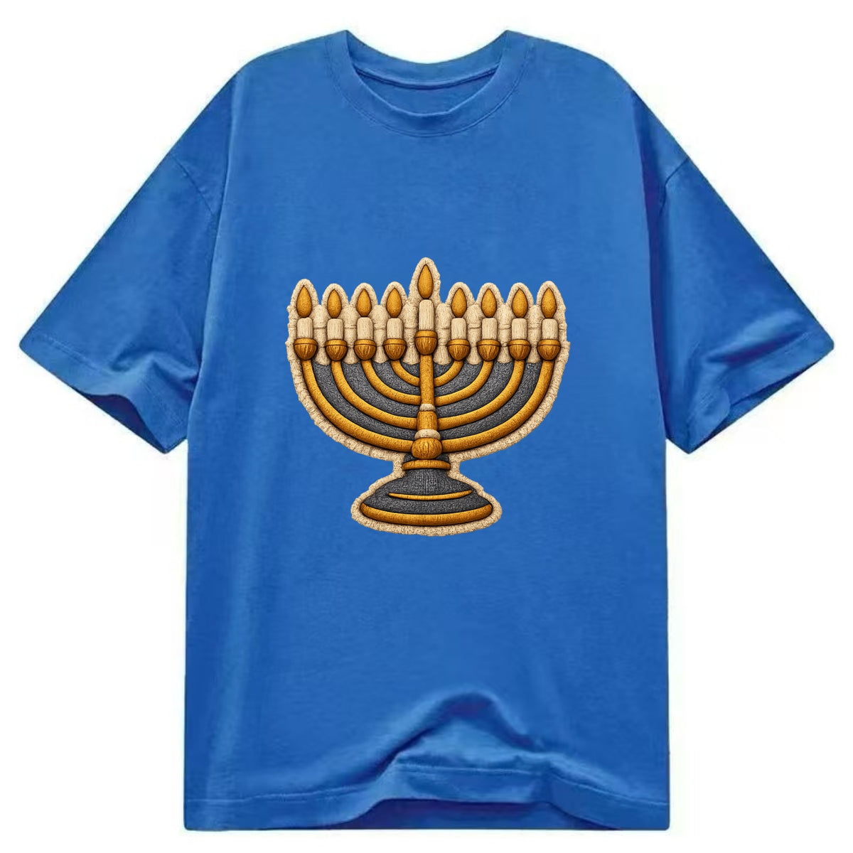 MENORAH LIGHTS - nine branch candelabra in gold and blue , Hanukkah - Classic T-shirt - Blue
