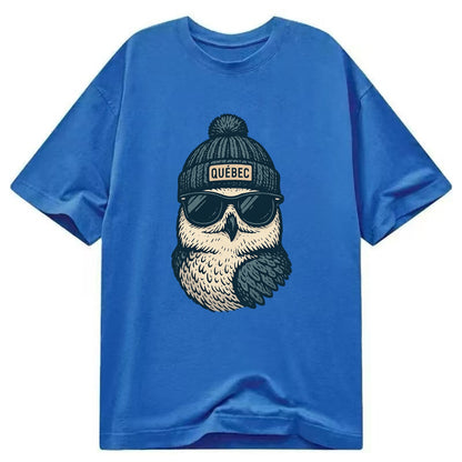Quebec City Snowy Owl wearing Quebec bea - Classic T-shirt - Blue