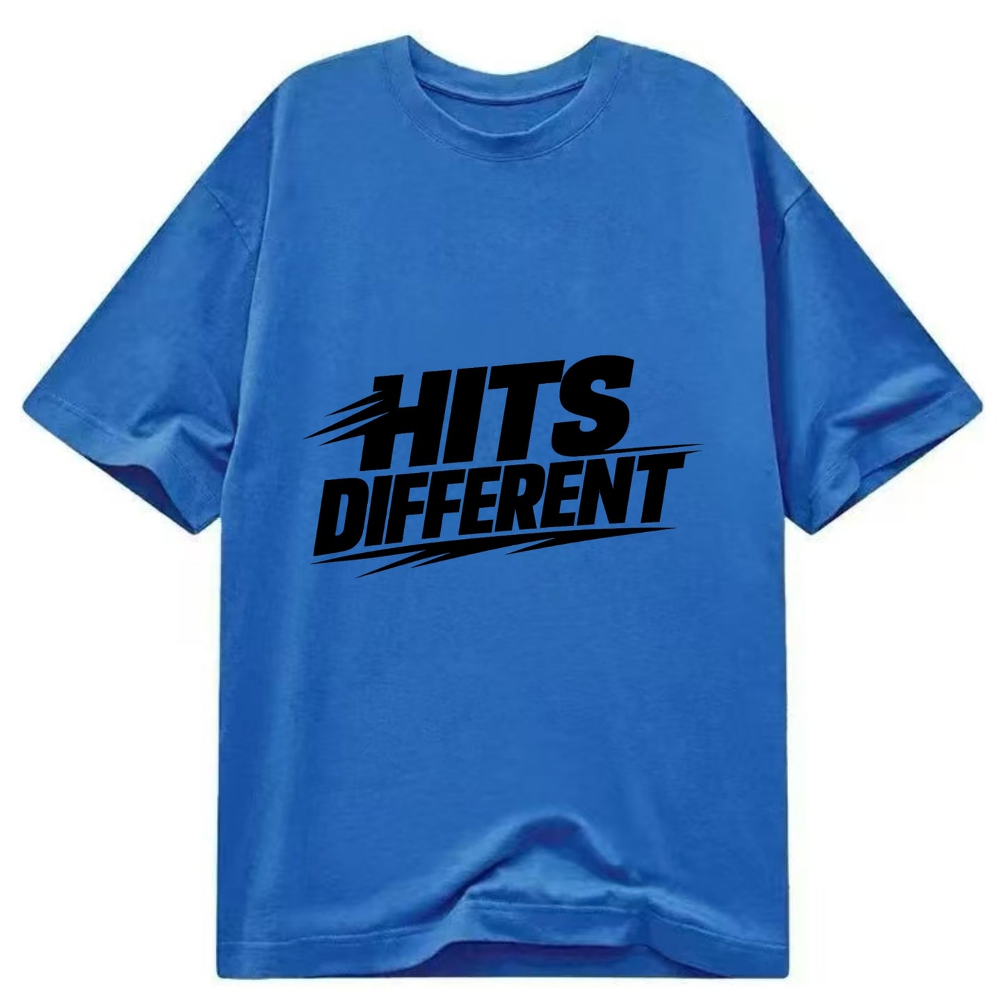 Bold typography design - "HITS DIFFERENT" - uniquely special, stands out - Classic T-shirt - Blue