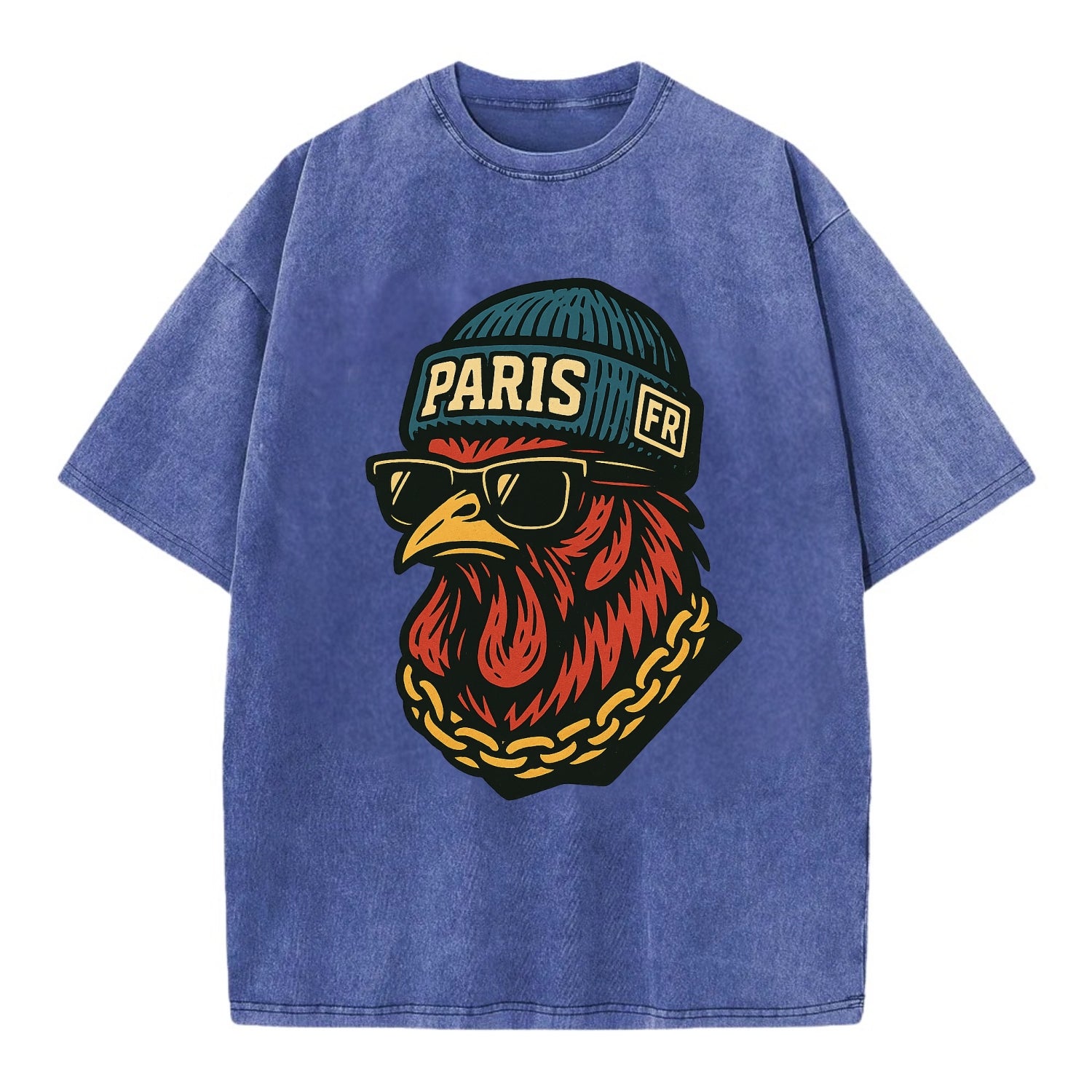 Paris Rooster - Vintage T-shirt - Blue