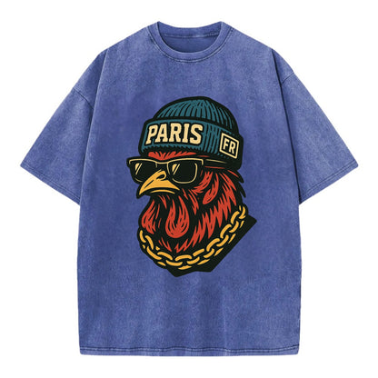 Paris Rooster - Vintage T-shirt - Blue