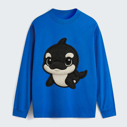 Baby Orca - black and white pattern, white eye patch, front-facing, - Classic Long Sleeve Shirt - Blue