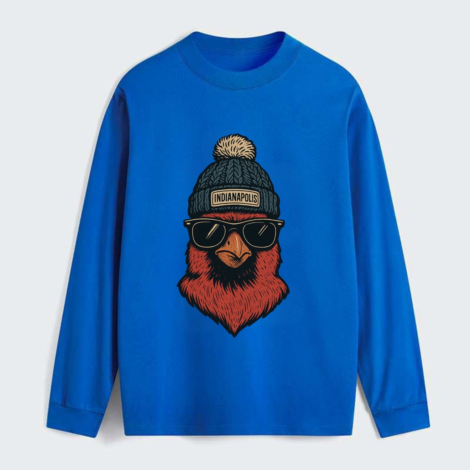 Indiana Cardinal wearing Indianapolis beanie with pom pom and wayfarer - Classic Long Sleeve Shirt - Blue