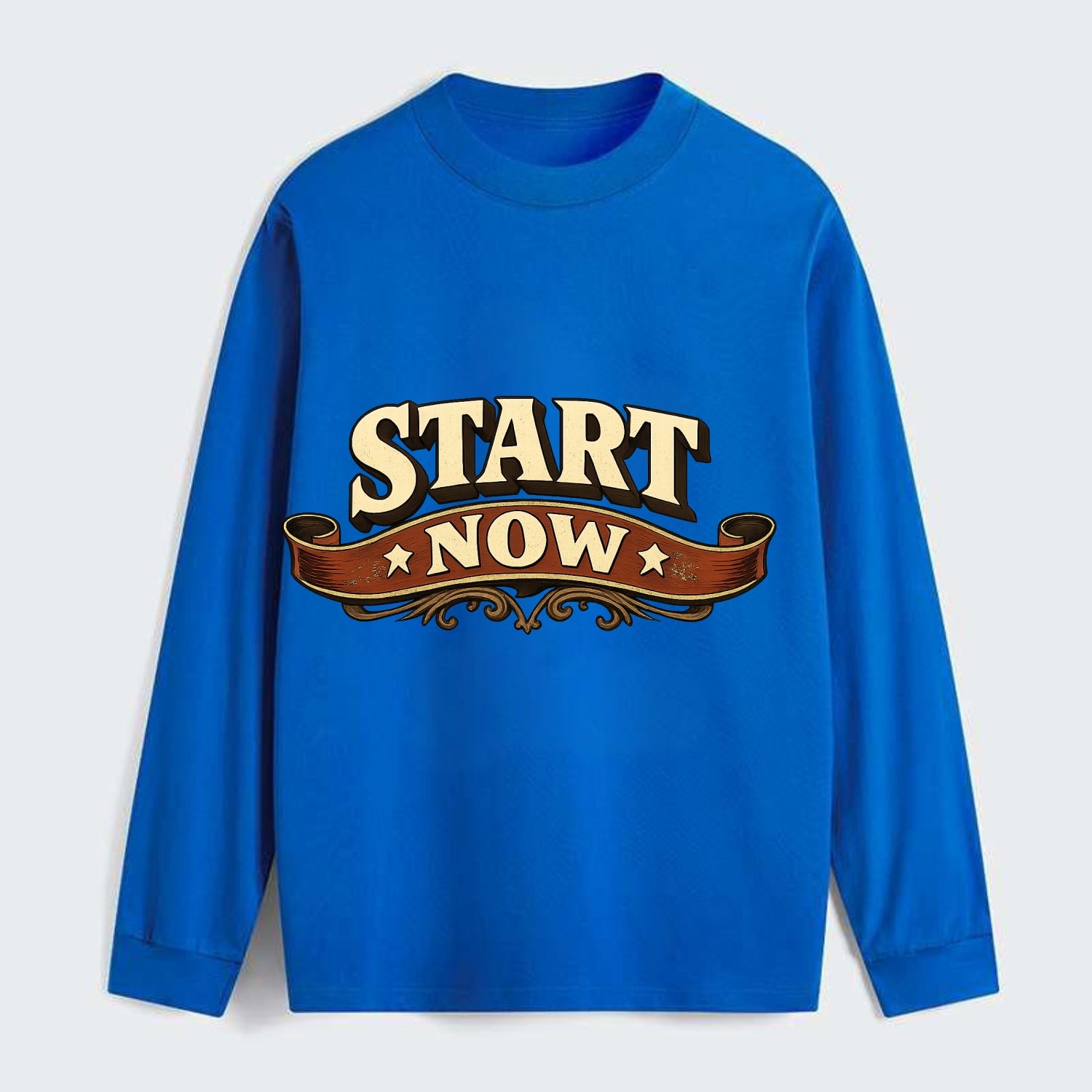 Bold typography design - "START NOW" - begin immediately, no delay - Classic Long Sleeve Shirt - Blue