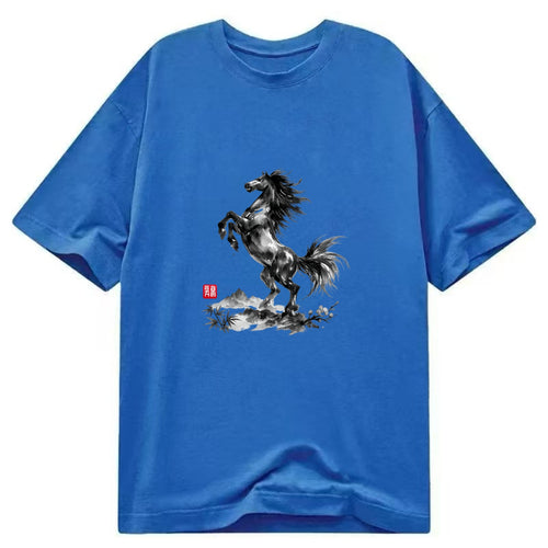 WILD STALLION | Powerful stallion rearing up | Windswept mane and tail | Mountain - Classic T-shirt