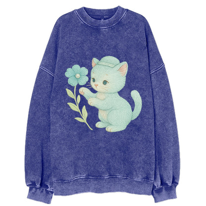 Aqua Kitten - Vintage Sweatshirt - Blue