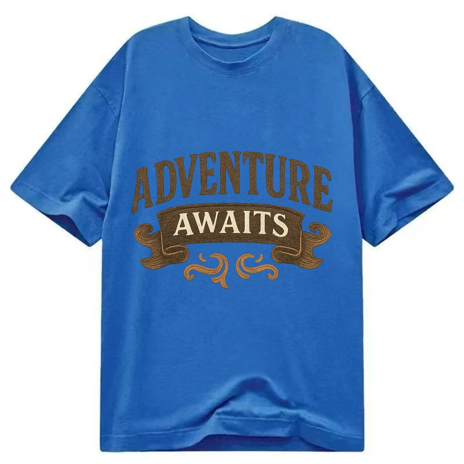 Bold typography design - "ADVENTURE AWAITS" - excitement ahead, ready for anything - Classic T-shirt - Blue