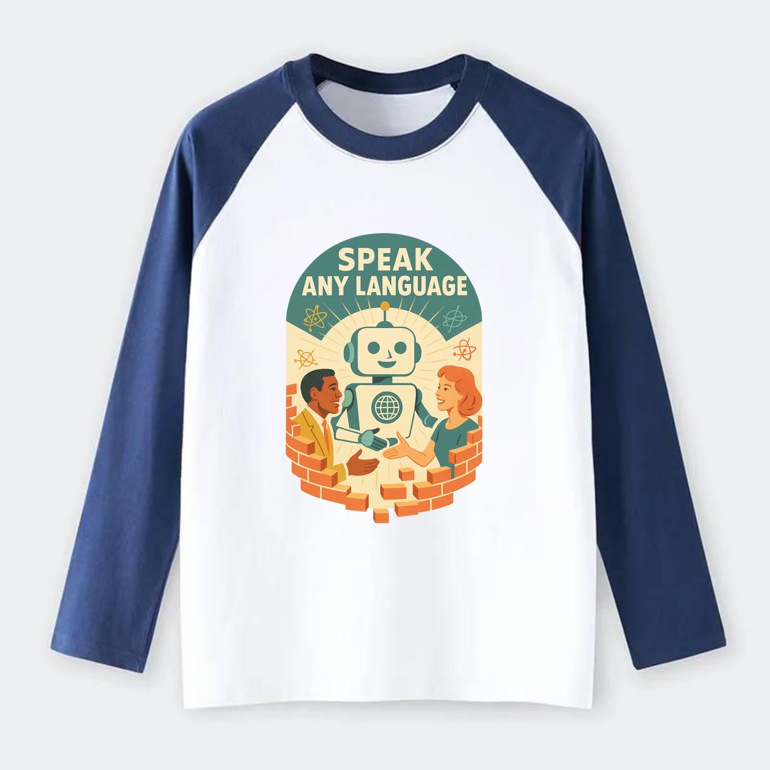 Language learning AI breaking down barriers - "Speak Any Language" - - Raglan Long Sleeve T-Shirt - Blue