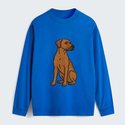 Rhodesian Ridgeback - Red wheaten embroidered pose - Classic Long Sleeve Shirt - Blue