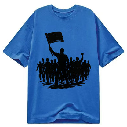 Crowd of protesters marching - solidarity movement ink painting - Classic T-shirt - Blue