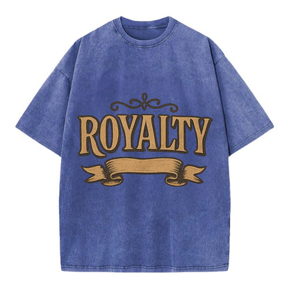 Bold typography design - "ROYALTY" - regal bearing, noble spirit - Vintage T-shirt - Blue