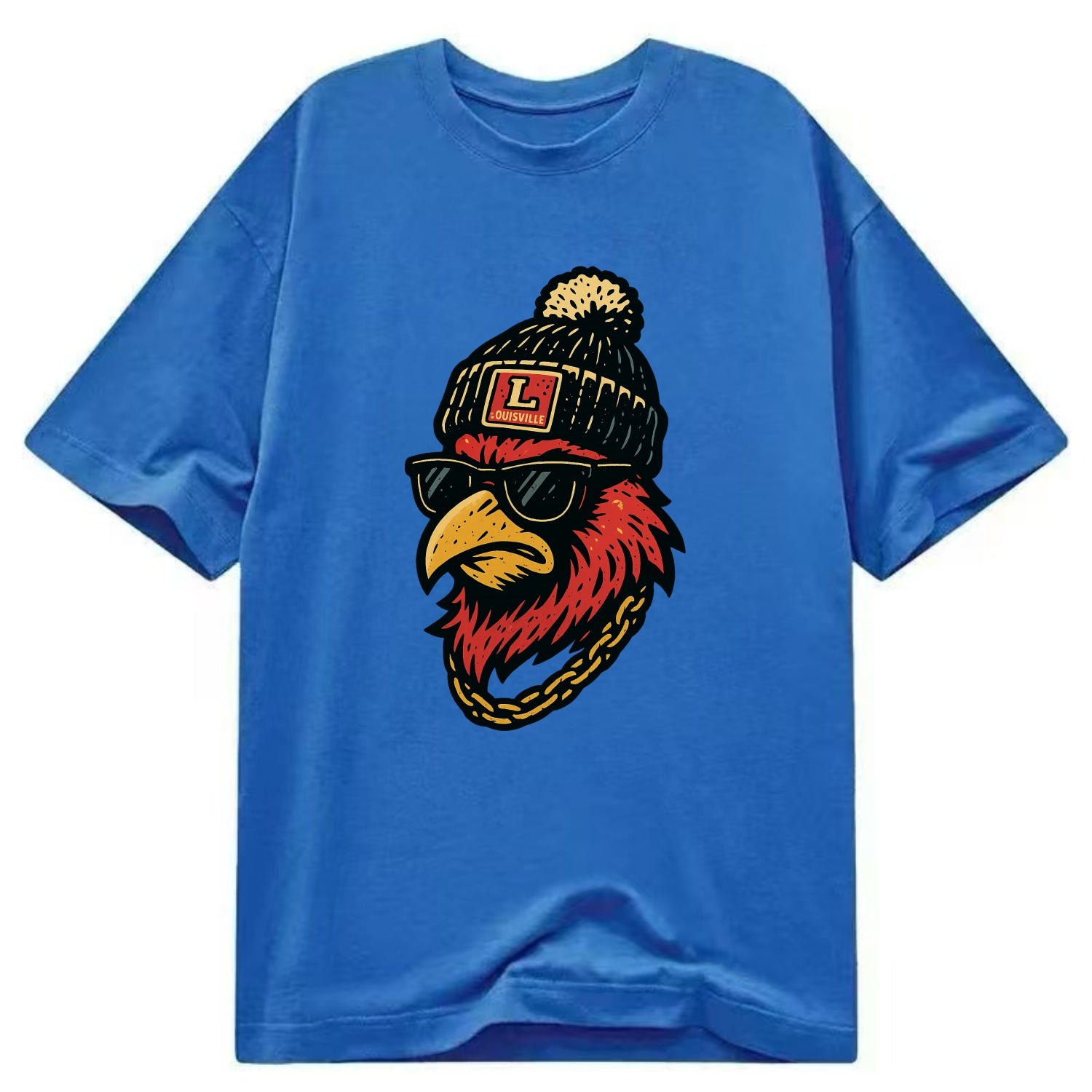 Louisville Cardinal wearing Louisville beanie with L patch - Classic T-shirt - Blue