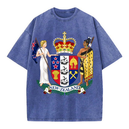 Coat Of Arms Of New Zealand - Vintage T-shirt - Blue