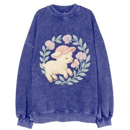 Lamb Sweet Peas  - Vintage Sweatshirt - Blue