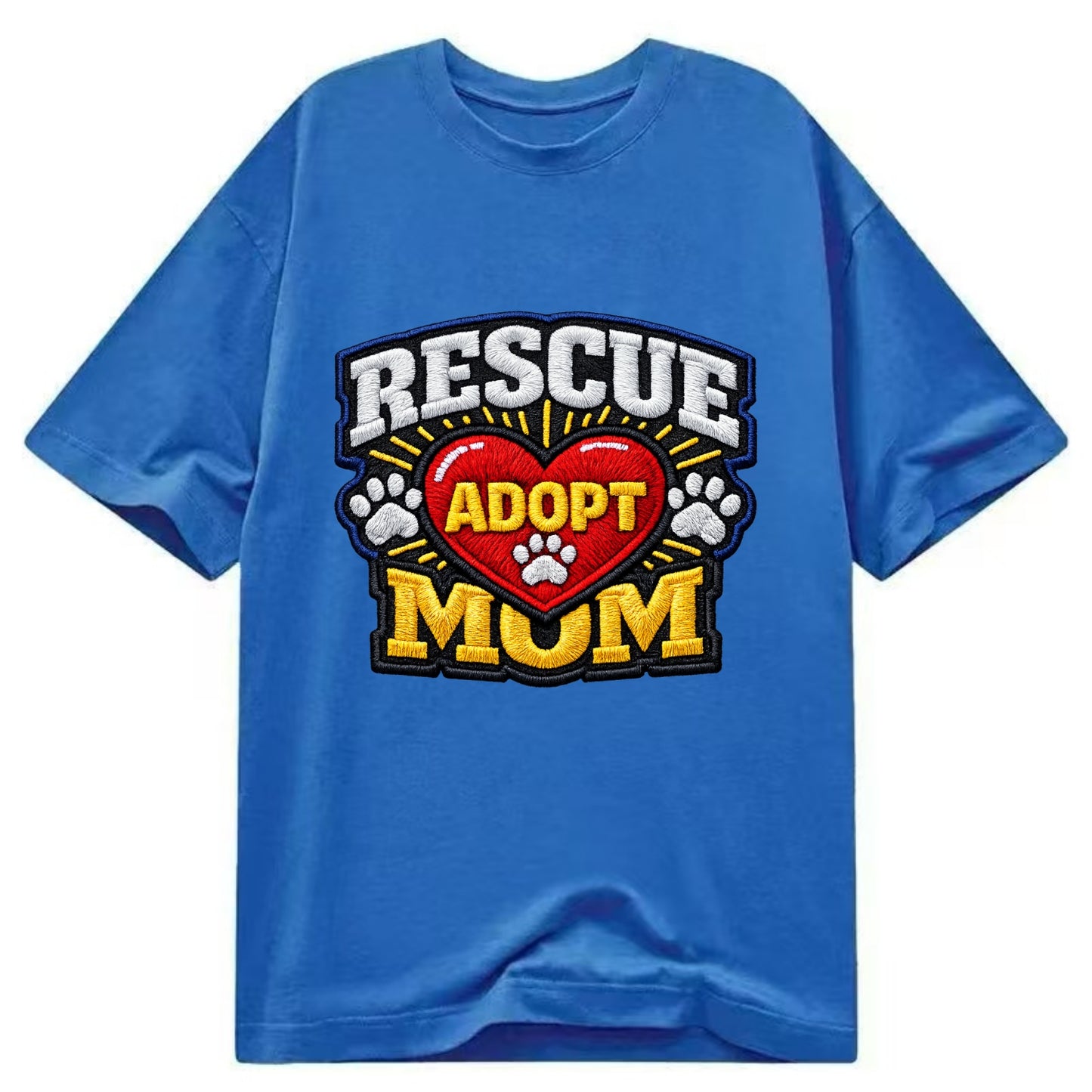 RESCUE MOM - heart with ADOPT text in red , shelter advocate - Classic T-shirt - Blue