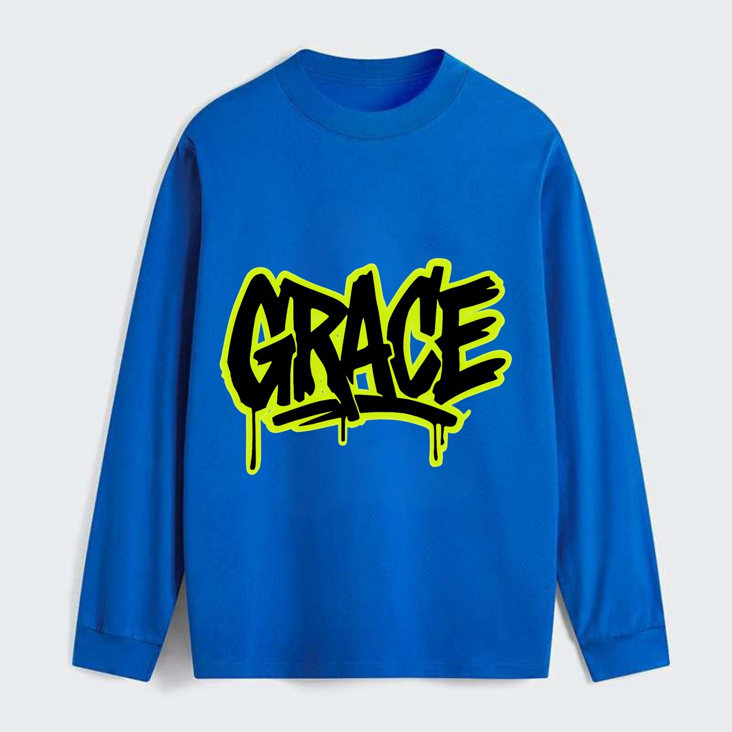Bold typography design - "GRACE" - elegance under pressure, divine favor - Classic Long Sleeve Shirt - Blue