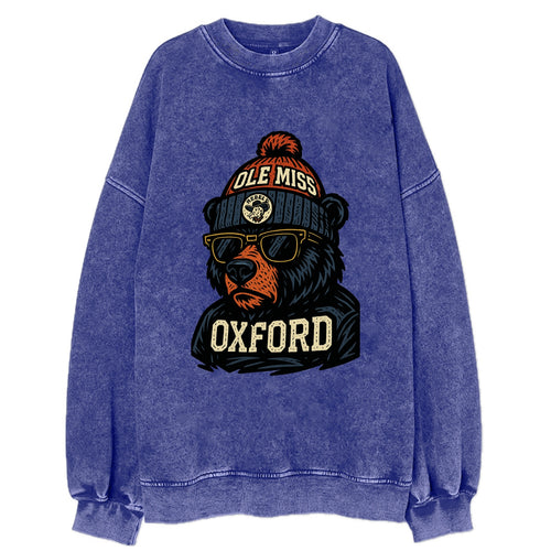 Oxford Black Bear wearing Ole Miss beanie with rebel patch - Vintage Sweatshirt