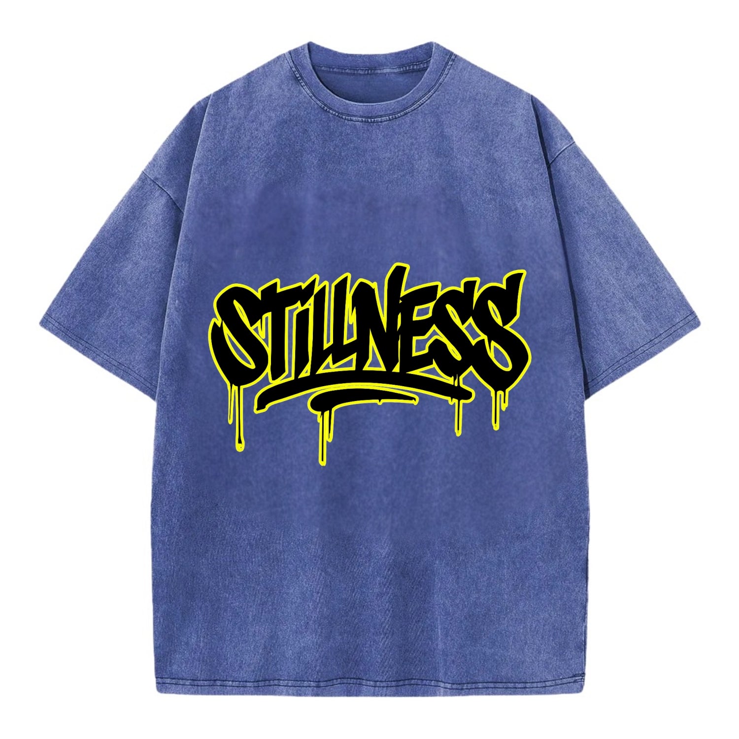Bold typography design - "STILLNESS" - quiet power, peaceful presence - Vintage T-shirt - Blue