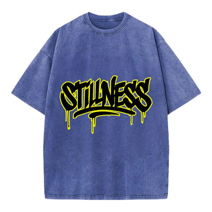 Bold typography design - "STILLNESS" - quiet power, peaceful presence - Vintage T-shirt - Blue