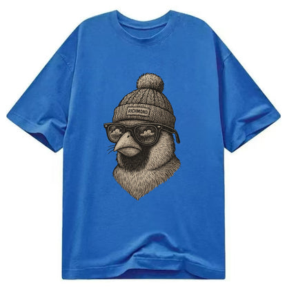 Virginia Cardinal wearing Richmond beanie with pom pom and wayfarer sunglasses - Classic T-shirt - Blue