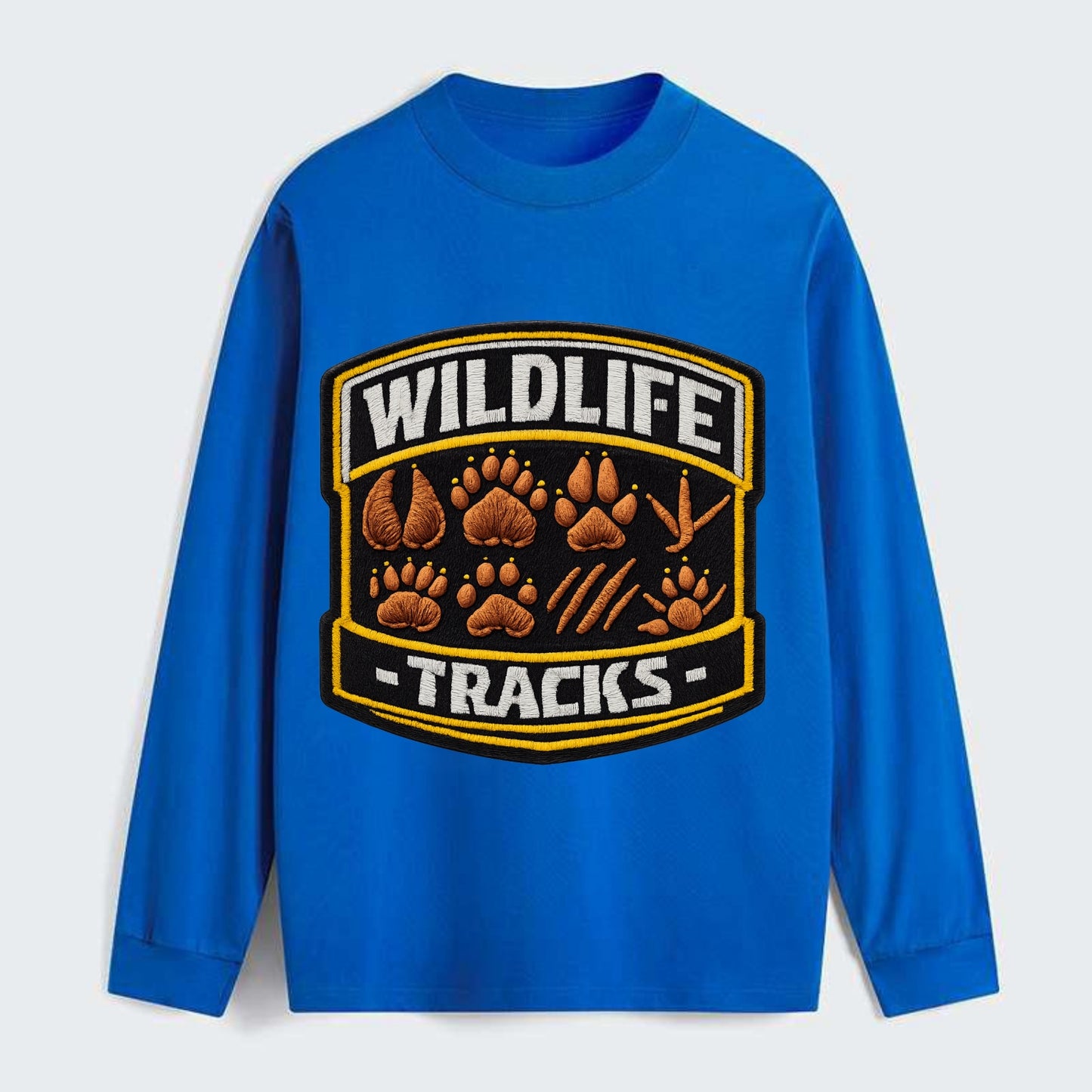 WILDLIFE TRACKS - animal footprints in brown , tracker - Classic Long Sleeve Shirt - Blue