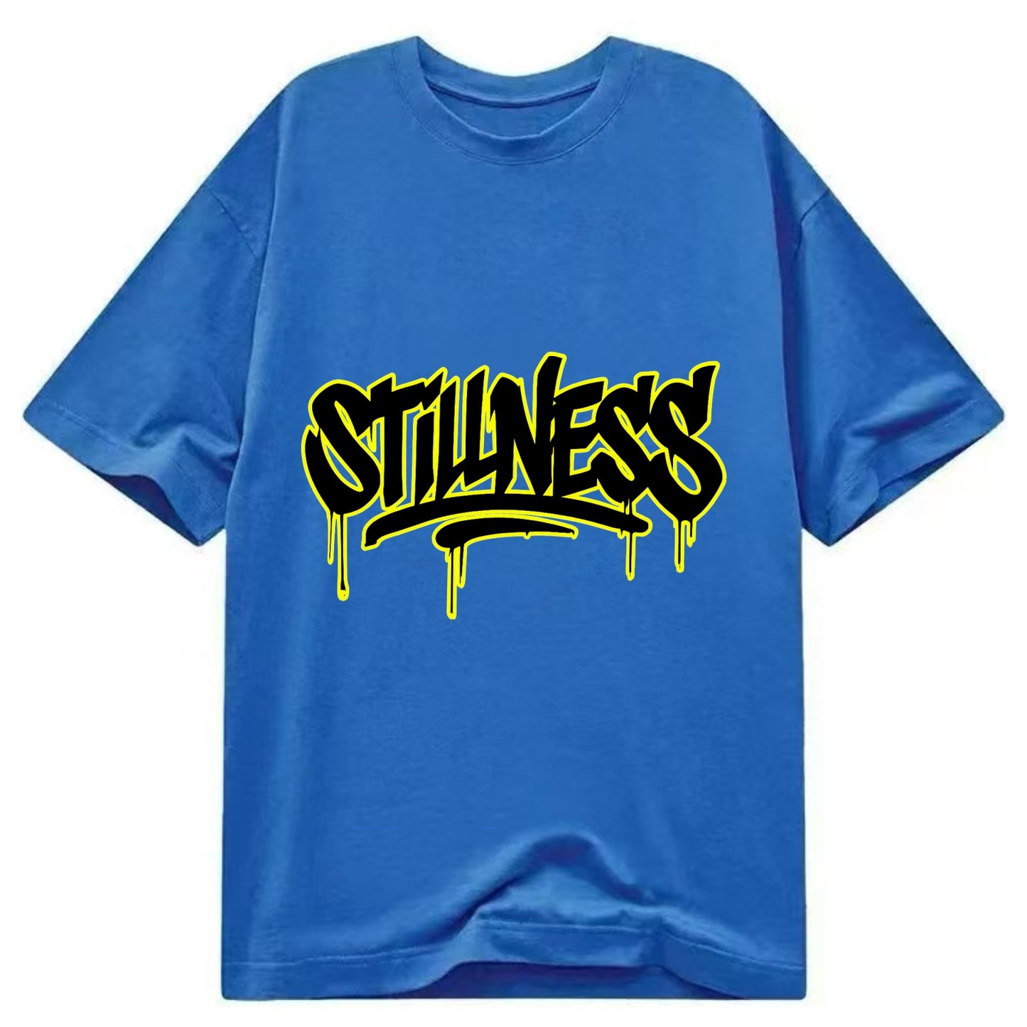 Bold typography design - "STILLNESS" - quiet power, peaceful presence - Classic T-shirt - Blue