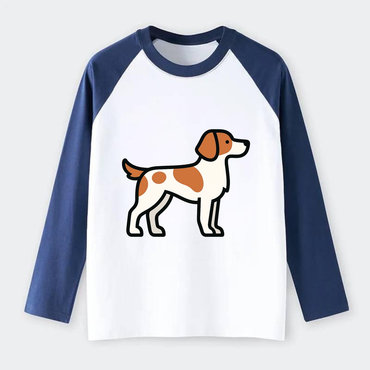 Brittany Spaniel - Orange and white flat side profile - Raglan Long Sleeve T-Shirt - Blue