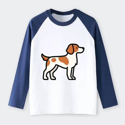 Brittany Spaniel - Orange and white flat side profile - Raglan Long Sleeve T-Shirt - Blue