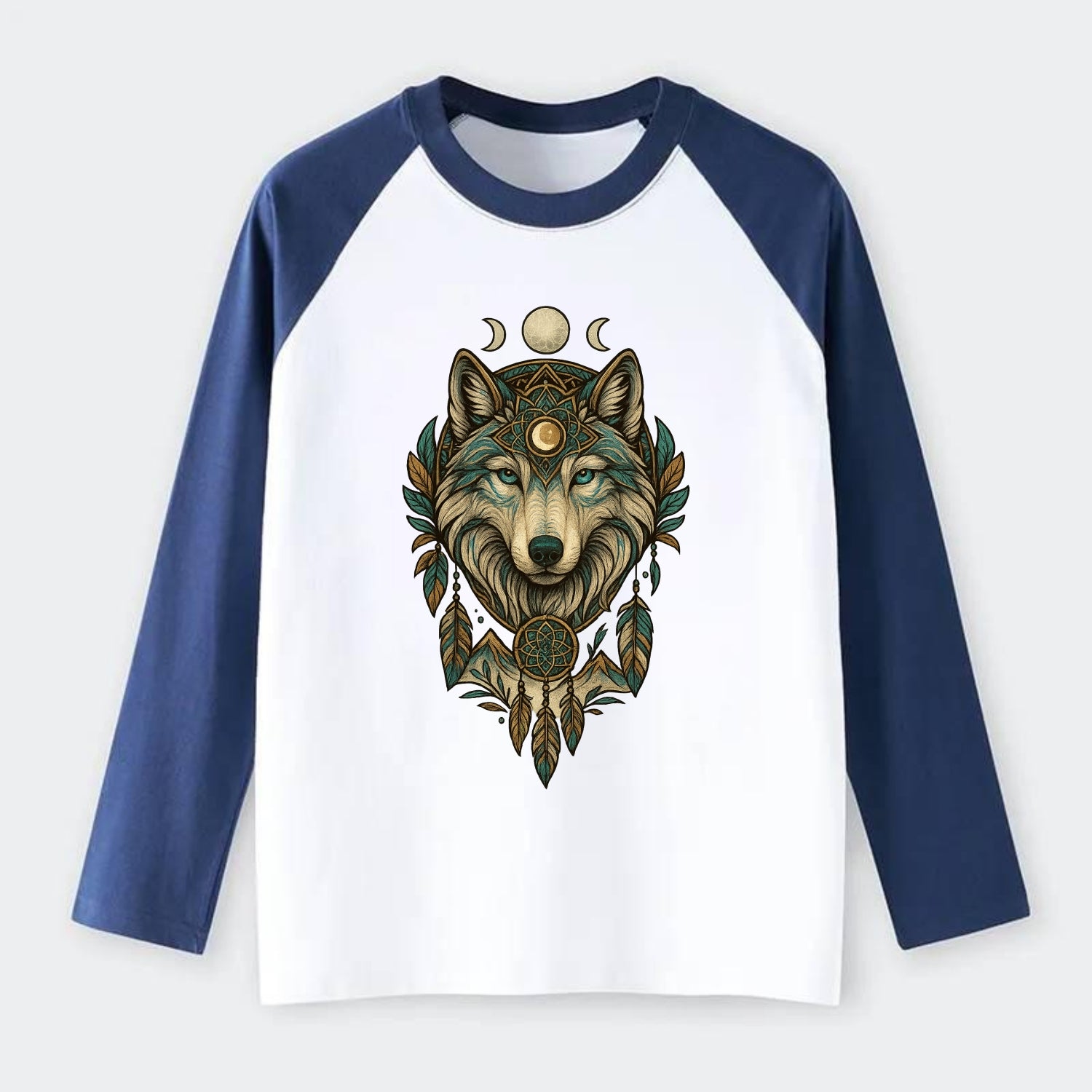 Pearl Wolf Shimmer  - Raglan Long Sleeve T-Shirt - Blue