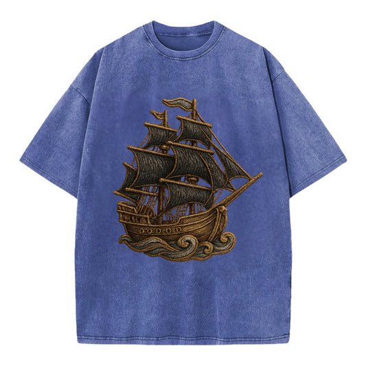 Pirate Ship  - Vintage T-shirt - Blue