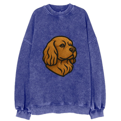Sussex Spaniel - Golden liver embroidered low-set design - Vintage Sweatshirt - Blue
