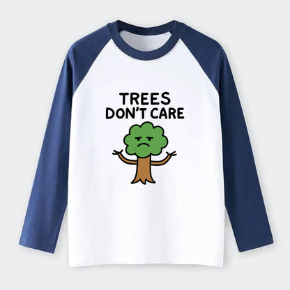 TREES DONT CARE | Indifferent oak shrugging branches - Raglan Long Sleeve T-Shirt - Blue
