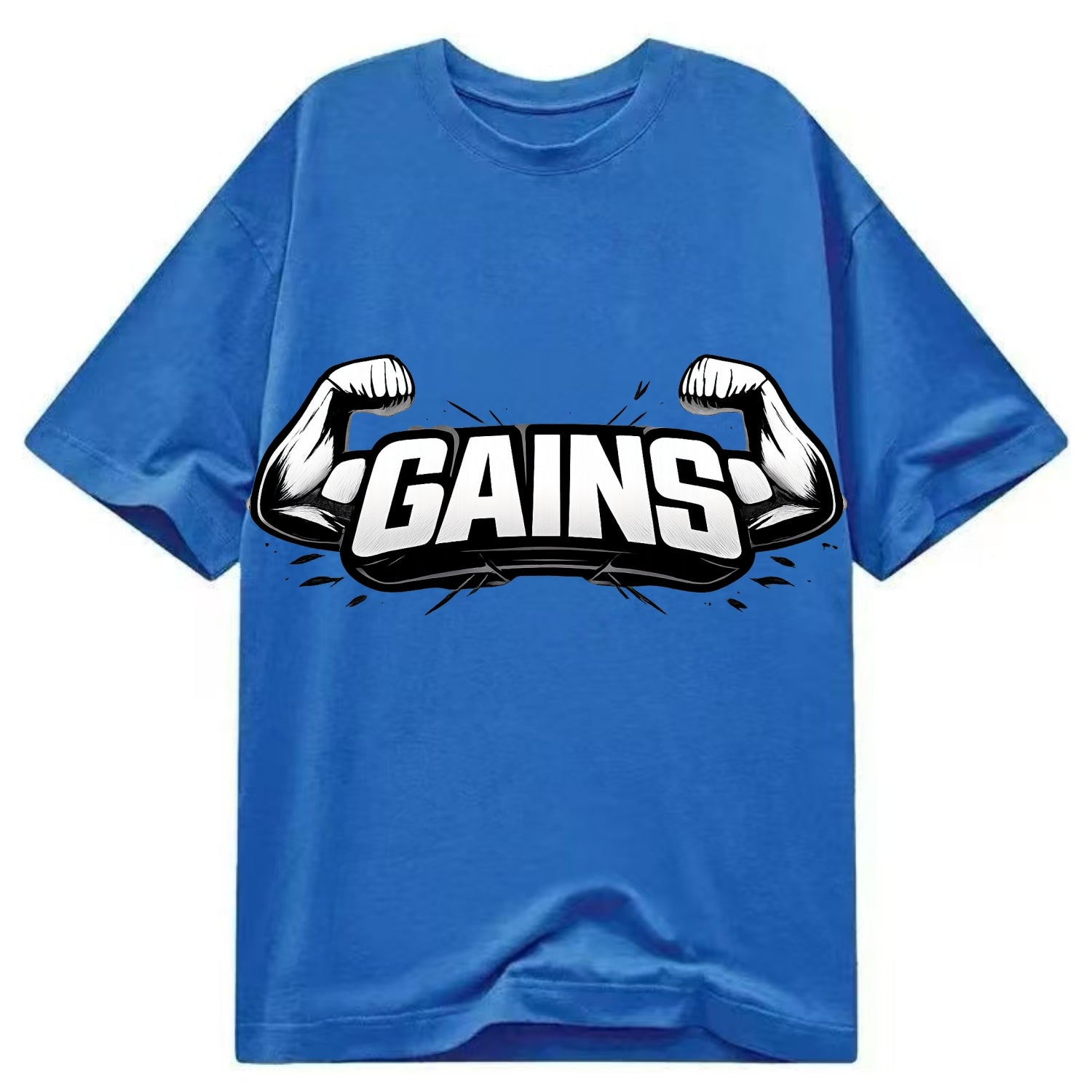 Bold typography design - "GAINS" - muscle growth, progress visible - Classic T-shirt - Blue