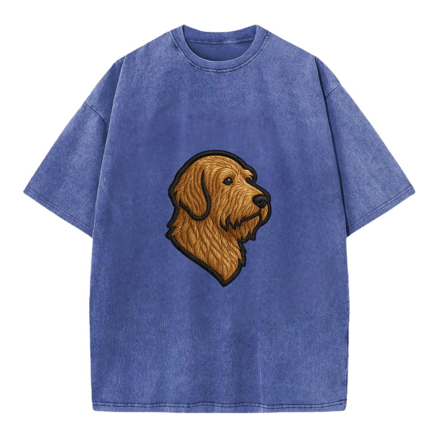 Otterhound - Trendy shaggy hound logo wi - Vintage T-shirt - Blue