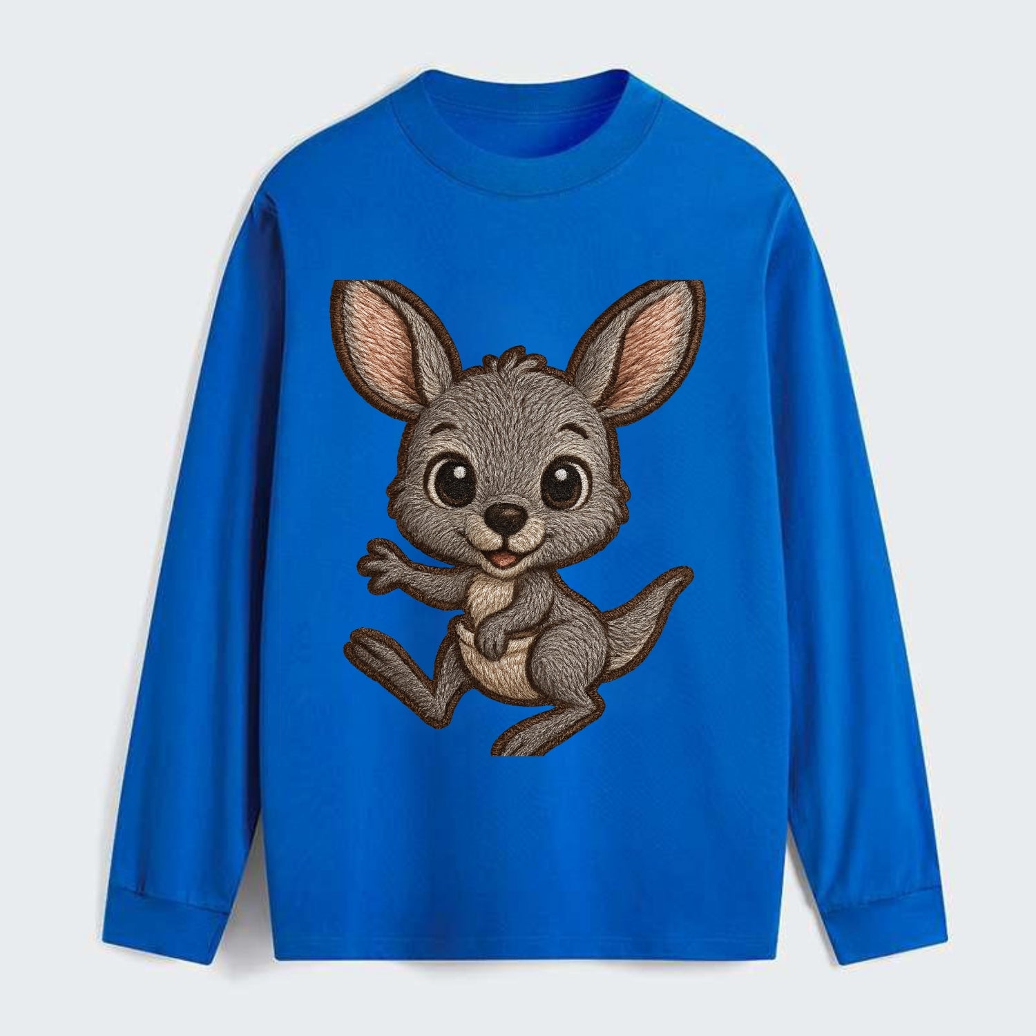 Baby Kangaroo Joey - gray fur, large ears, in pouch peek, bright eyes, - Classic Long Sleeve Shirt - Blue