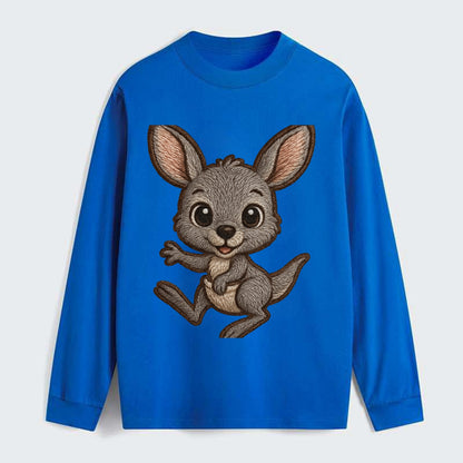 Baby Kangaroo Joey - gray fur, large ears, in pouch peek, bright eyes, - Classic Long Sleeve Shirt - Blue