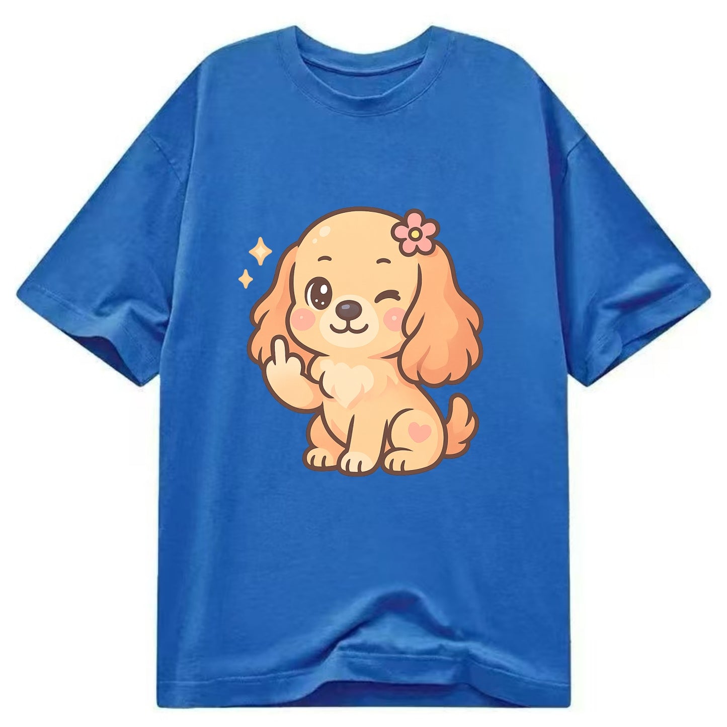 Cocker Spaniel with long wavy ears, gentle face, paw flipping off - Classic T-shirt - Blue