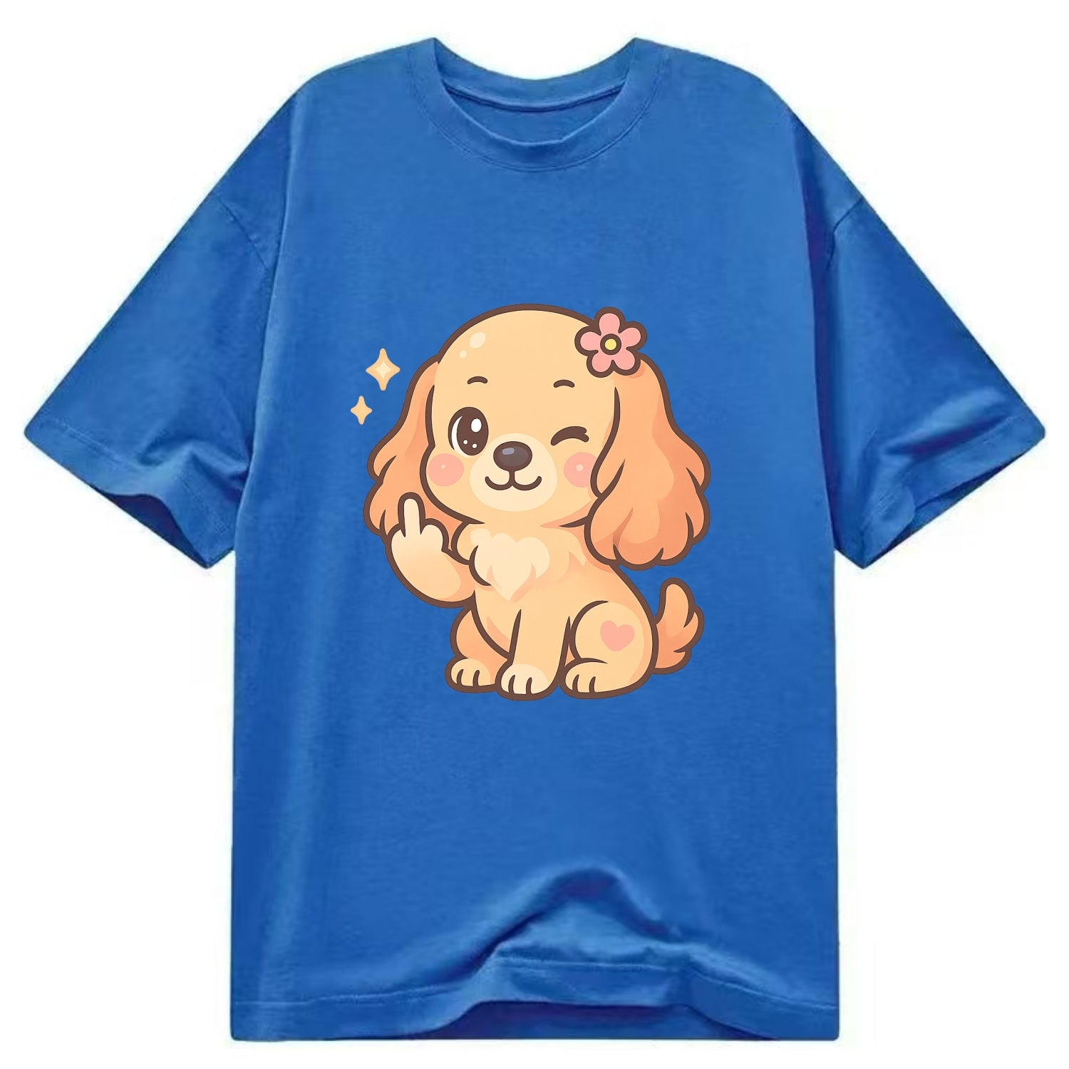 Cocker Spaniel with long wavy ears, gentle face, paw flipping off - Classic T-shirt - Blue