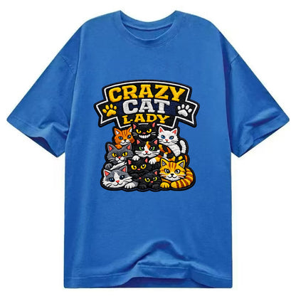 CRAZY CAT LADY - cat pile in multicolor , cat collector - Classic T-shirt - Blue