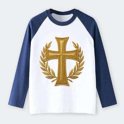 Victory Cross  - Raglan Long Sleeve T-Shirt - Blue