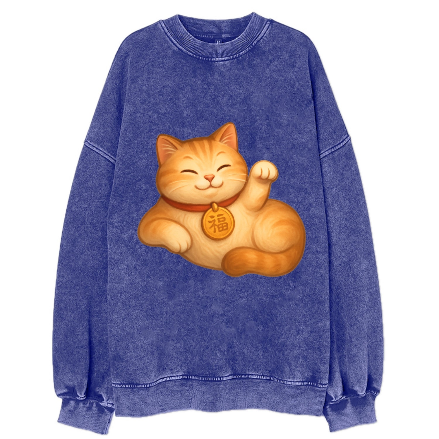 Maneki Neko Pose - Vintage Sweatshirt - Blue